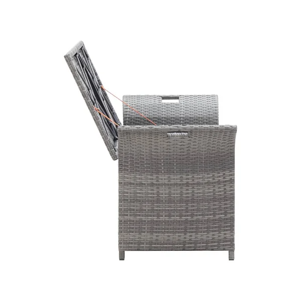 Banc de Jardin avec Coffre Rangement en Résine Tressée Gris 138 cm