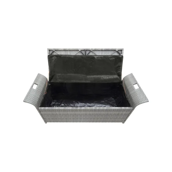 Banc de Jardin avec Coffre Rangement en Résine Tressée Gris 138 cm