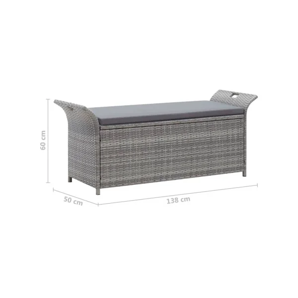 Banc de Jardin avec Coffre Rangement en Résine Tressée Gris 138 cm