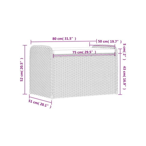 Banc de Jardin avec Coffre Rangement en Résine Tressée Gris 80 cm