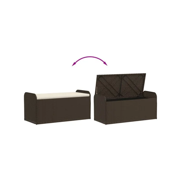 Banc de Jardin avec Coffre Rangement en Résine Tressée Marron 115 cm