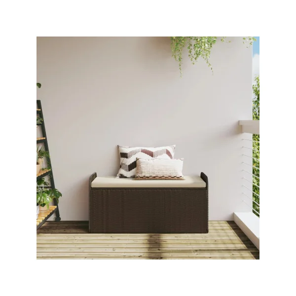 Banc de Jardin avec Coffre Rangement en Résine Tressée Marron 115 cm