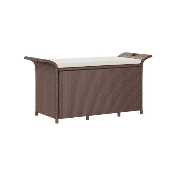 Banc de Jardin avec Coffre Rangement en Résine Tressée Marron 116 cm