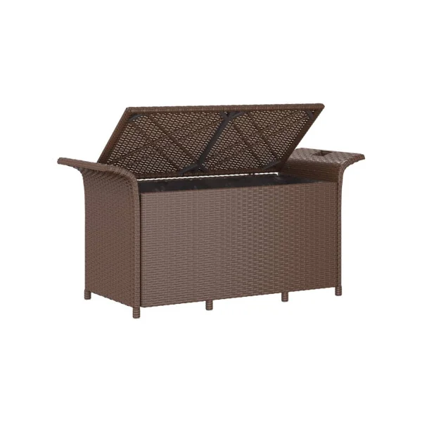 Banc de Jardin avec Coffre Rangement en Résine Tressée Marron 116 cm