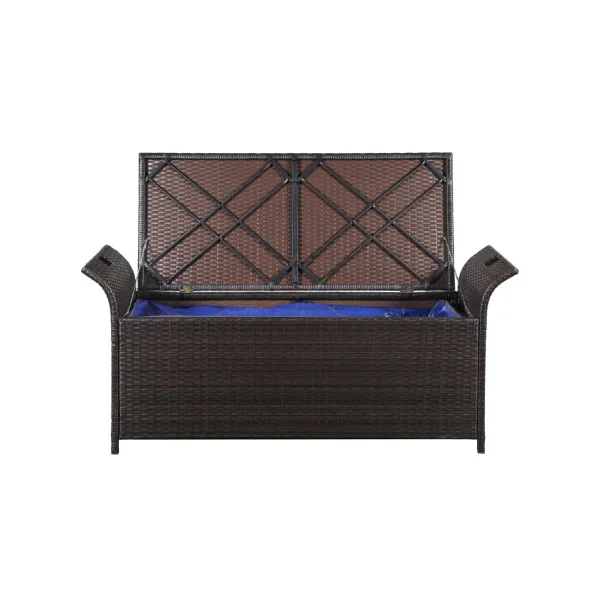 Banc de Jardin avec Coffre Rangement en Résine Tressée Marron 138 cm