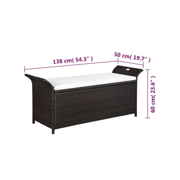 Banc de Jardin avec Coffre Rangement en Résine Tressée Marron 138 cm