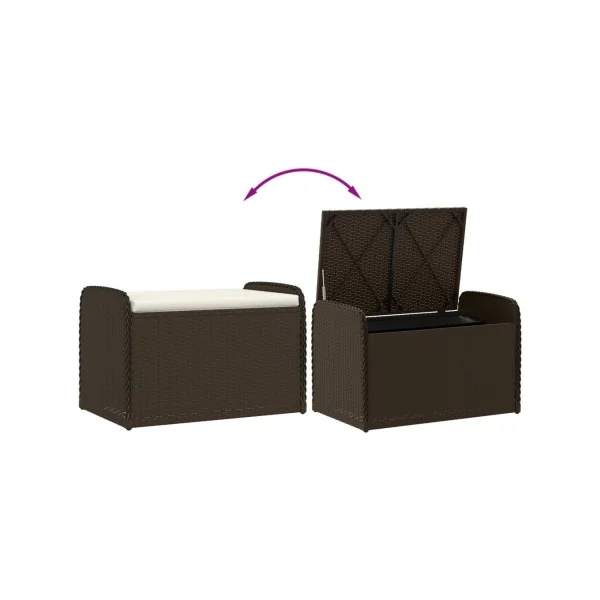 Banc de Jardin avec Coffre Rangement en Résine Tressée Marron 80 cm