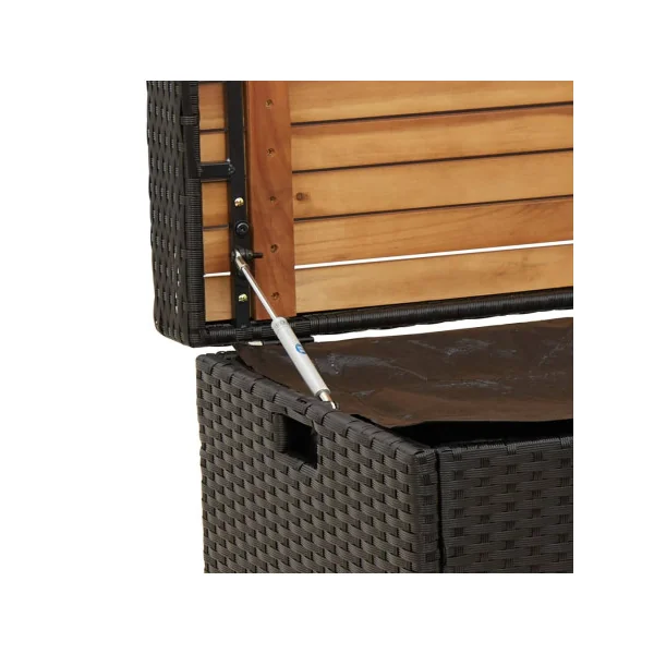 Banc de Jardin avec Coffre Rangement en Résine Tressée Noir 100 cm Dessus Acacia Massif