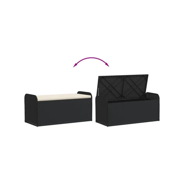 Banc de Jardin avec Coffre Rangement en Résine Tressée Noir 115 cm