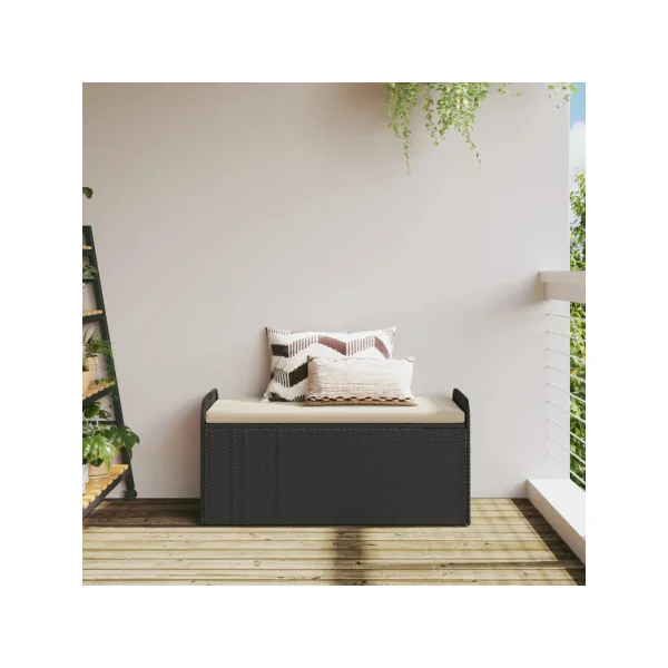 Banc de Jardin avec Coffre Rangement en Résine Tressée Noir 115 cm