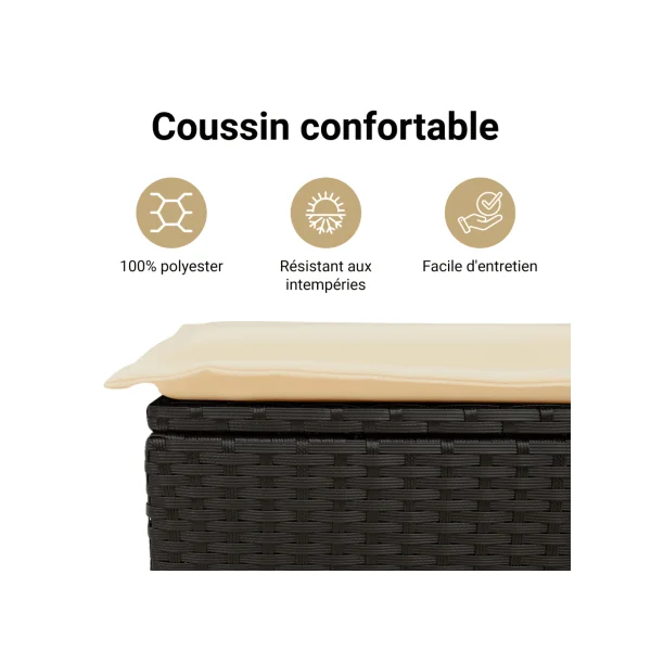 Banc de Jardin avec Coffre Rangement en Résine Tressée Noir 115 cm