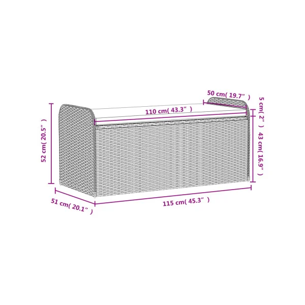 Banc de Jardin avec Coffre Rangement en Résine Tressée Noir 115 cm