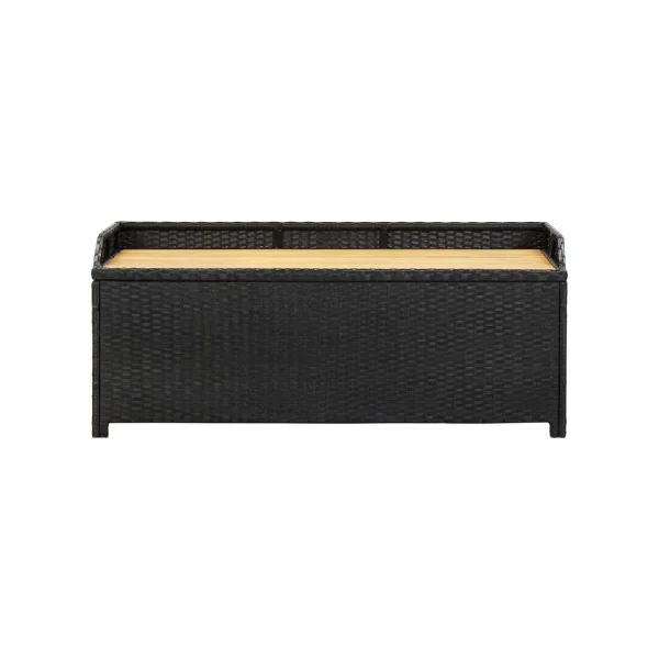 Banc de Jardin avec Coffre Rangement en Résine Tressée Noir 120 cm Dessus Acacia Massif