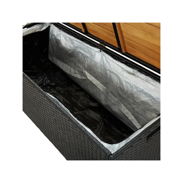 Banc de Jardin avec Coffre Rangement en Résine Tressée Noir 120 cm Dessus Acacia Massif