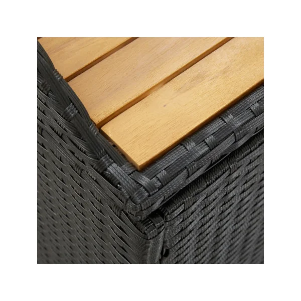 Banc de Jardin avec Coffre Rangement en Résine Tressée Noir 120 cm Dessus Acacia Massif