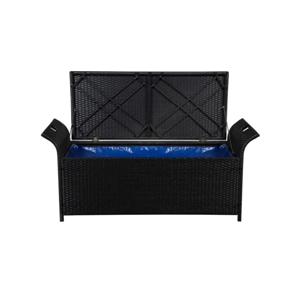 Banc de Jardin avec Coffre Rangement en Résine Tressée Noir 138 cm