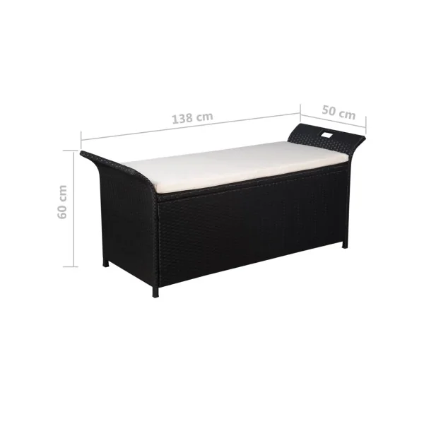 Banc de Jardin avec Coffre Rangement en Résine Tressée Noir 138 cm