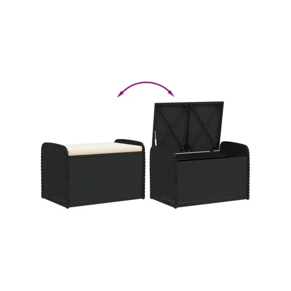 Banc de Jardin avec Coffre Rangement en Résine Tressée Noir 80 cm