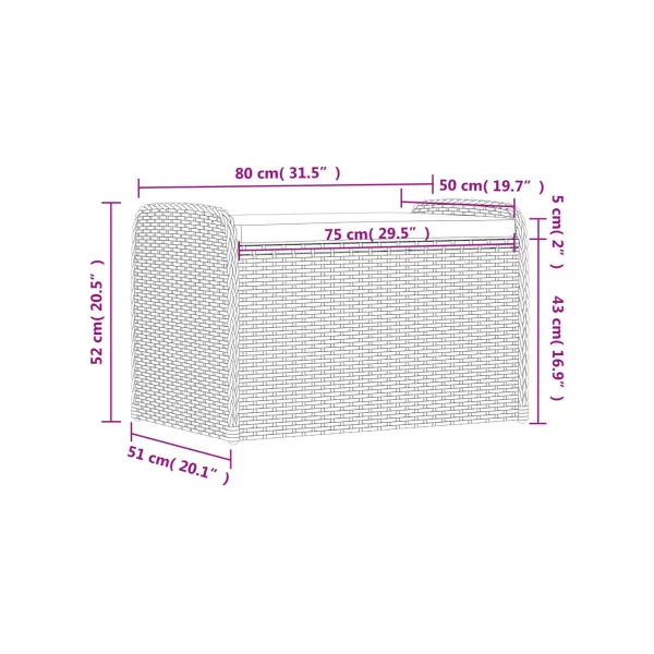 Banc de Jardin avec Coffre Rangement en Résine Tressée Noir 80 cm
