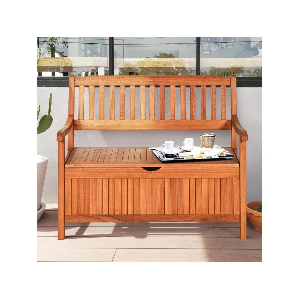 Banc de Jardin en Eucalyptus 2 Places avec Coffre de Rangement pour Jardin Terrasse Balcon