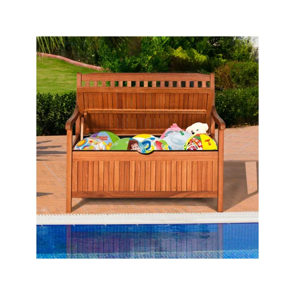 Banc de Jardin en Eucalyptus 2 Places avec Coffre de Rangement pour Jardin Terrasse Balcon
