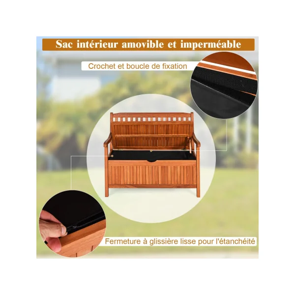 Banc de Jardin en Eucalyptus 2 Places avec Coffre de Rangement pour Jardin Terrasse Balcon