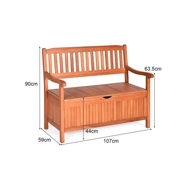 Banc de Jardin en Eucalyptus 2 Places avec Coffre de Rangement pour Jardin Terrasse Balcon