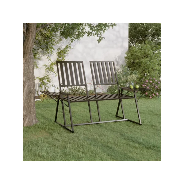 Banc de Jardin en Métal Noir 2 Places Banc Balcon Terrasse avec Tables