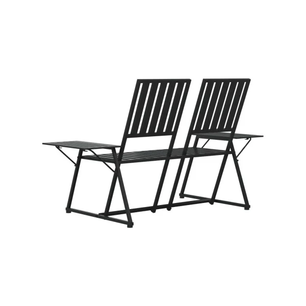 Banc de Jardin en Métal Noir 2 Places Banc Balcon Terrasse avec Tables