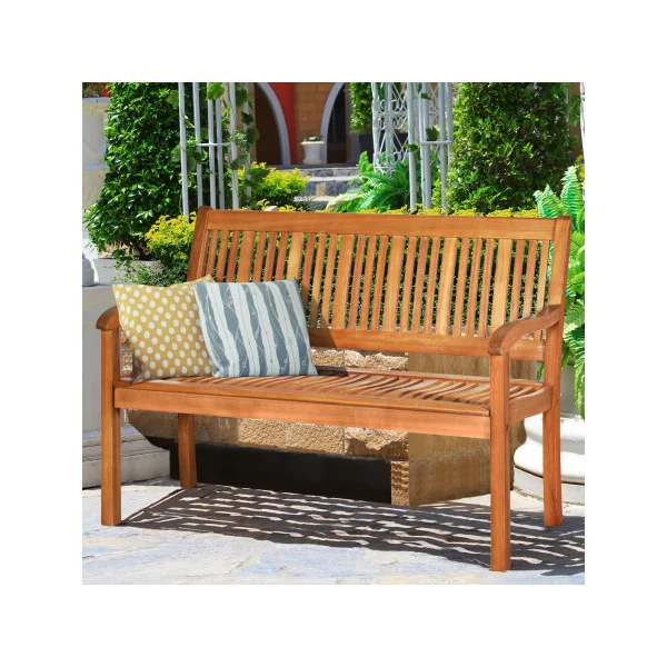 Banc de Jardin Eucalyptus Massif avec Accoudoir Mobilier Jardin Balcon Terrasse