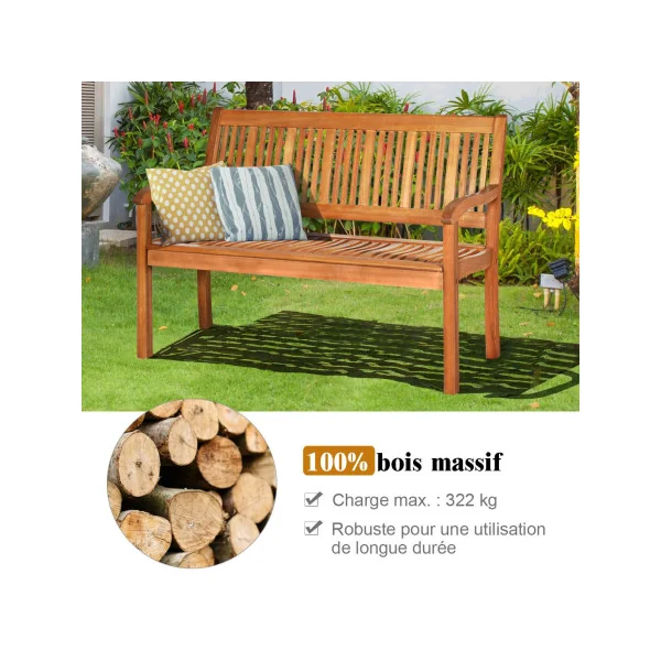 Banc de Jardin Eucalyptus Massif avec Accoudoir Mobilier Jardin Balcon Terrasse