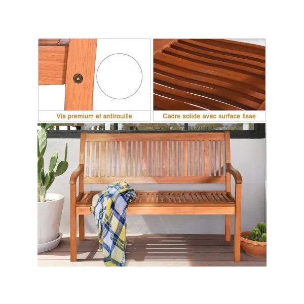 Banc de Jardin Eucalyptus Massif avec Accoudoir Mobilier Jardin Balcon Terrasse