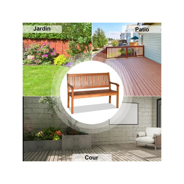 Banc de Jardin Eucalyptus Massif avec Accoudoir Mobilier Jardin Balcon Terrasse