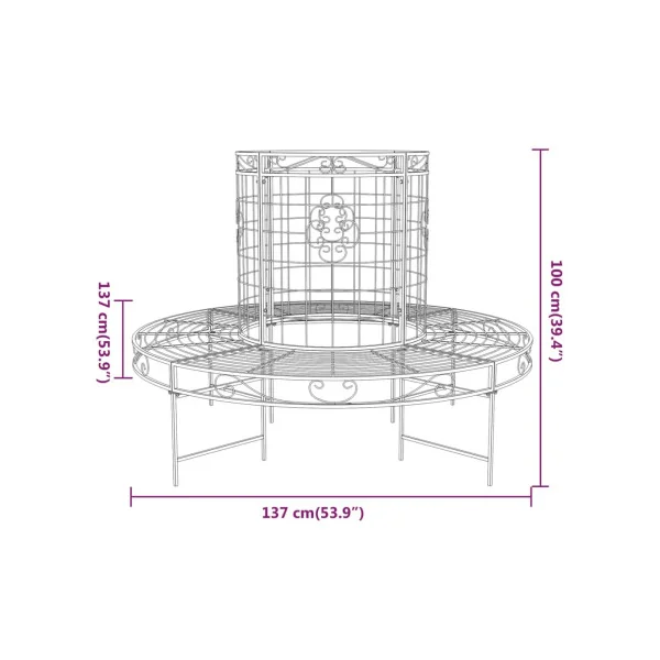 Banc de Jardin Tour d'Arbre 360°Métal Diamètre 137 cm Banc Circulaire Acier