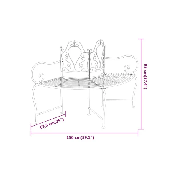 Banc Jardin en Métal 150 cm Banc Tour d'Arbre Banc Extérieur Banc Acier