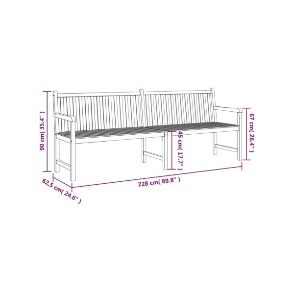 Banc jardin Teck Massif 228 cm Banc de Jardin Banc Extérieur Banc Bois Banc Terrasse