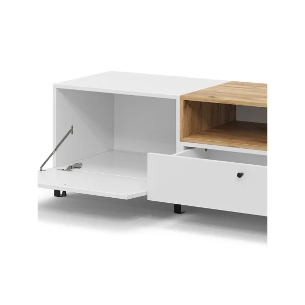 Banc TV Meuble TV Chêne Blanc avec Etagère 2 Placards 1 Tiroir Meuble Télévision Design Meuble Télé Moderne