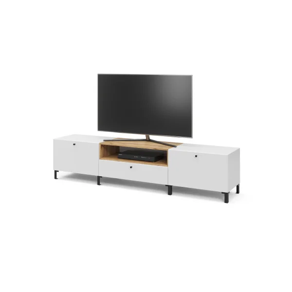 Banc TV Meuble TV Chêne Blanc avec Etagère 2 Placards 1 Tiroir Meuble Télévision Design Meuble Télé Moderne
