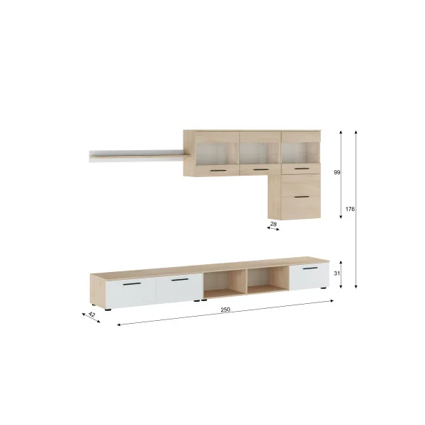 Banc TV Meuble TV Chêne Blanc avec Etagère Placard Meuble Télévision Design Meuble Télé Moderne