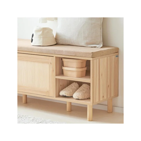 Banc à Chaussures avec Coussin Meuble Chaussures Banc d'Entrée Portes Coulissantes