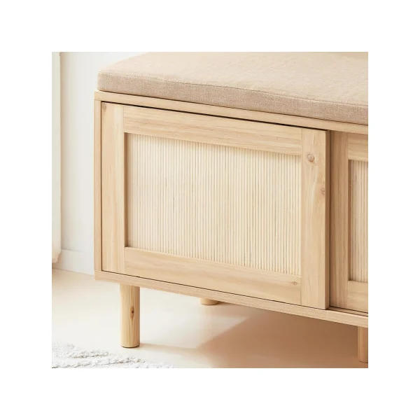 Banc à Chaussures avec Coussin Meuble Chaussures Banc d'Entrée Portes Coulissantes