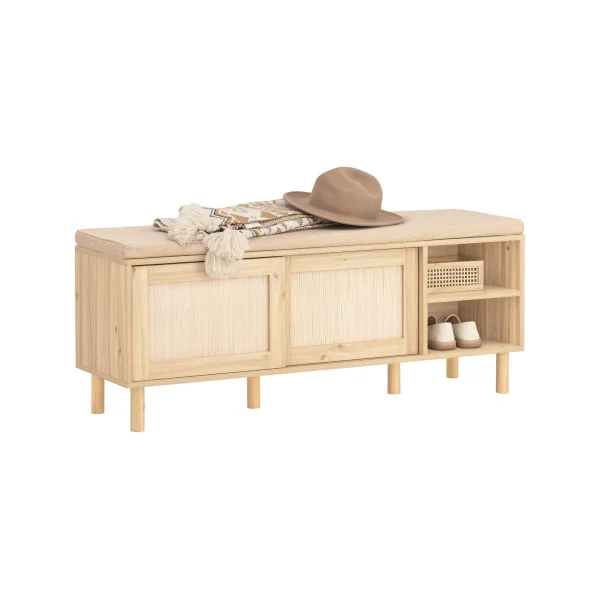 Banc à Chaussures avec Coussin Meuble Chaussures Banc d'Entrée Portes Coulissantes