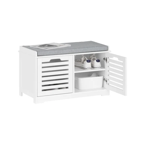 Banc à Chaussures Blanc 2 Portes avec Coussin Meuble Chaussures Moderne
