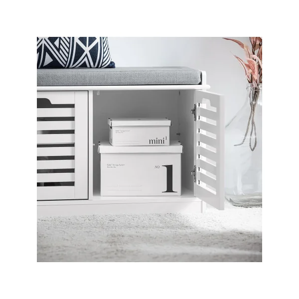 Banc à Chaussures Blanc 2 Portes avec Coussin Meuble Chaussures Moderne