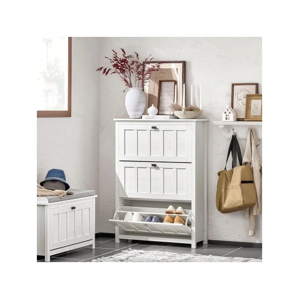 Banc à Chaussures Blanc effet Bois Armoire Chaussure 3 Abattants Meuble Chaussure Moderne