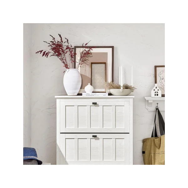 Banc à Chaussures Blanc effet Bois Armoire Chaussure 3 Abattants Meuble Chaussure Moderne