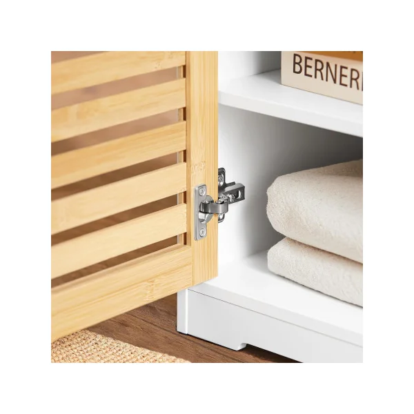 Banc à Chaussures Blanc et Bois 2 Portes avec Coussin Meuble Chaussures Moderne