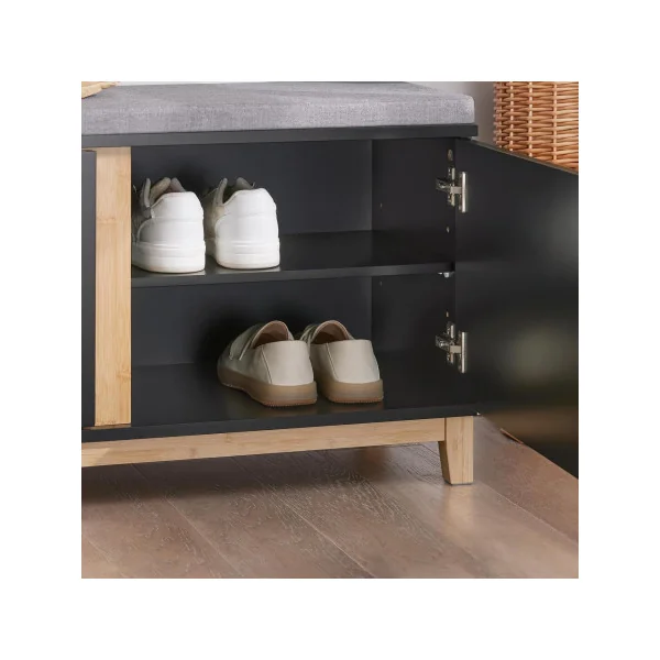 Banc à Chaussures Tendance Noir Meuble Chaussures avec 2 Placards