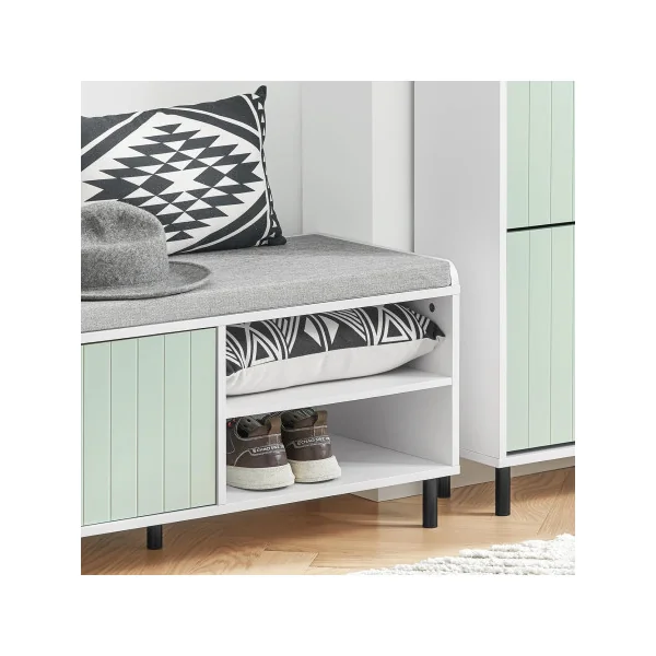 Banc à Chaussures Vert et Blanc Meuble Bas avec Rangement et Coussin Meuble Chaussure Moderne