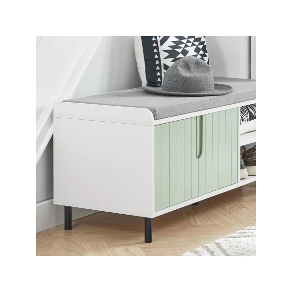 Banc à Chaussures Vert et Blanc Meuble Bas avec Rangement et Coussin Meuble Chaussure Moderne